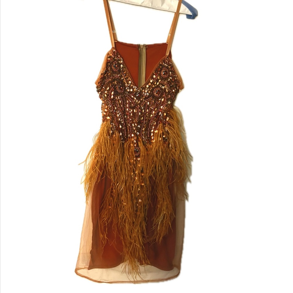 Embellished Orange Feather Dress